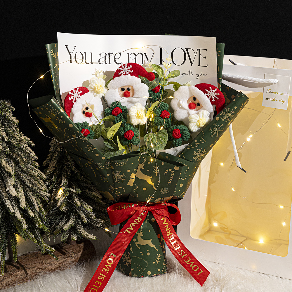 Regalos de Navidad tejidos a mano de lana de punto de imitación ramo de productos terminados para enviar a amigos y amigos del comercio exterior