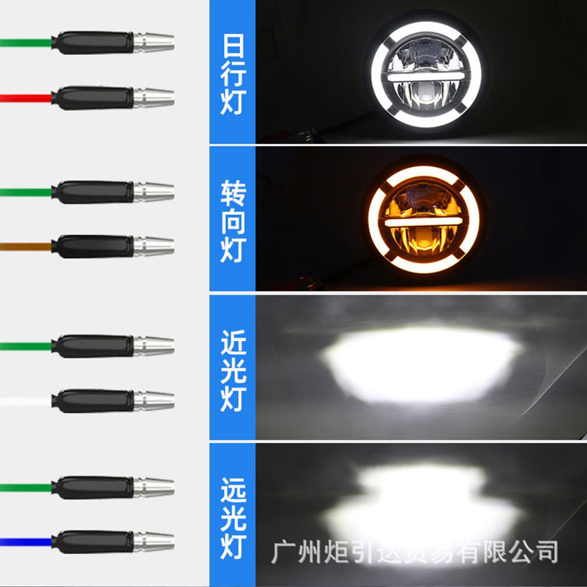 High-Brightness Motorcycle Led Headlight Spotlight, White and Yellow Dual-Color Retro Style Daytime Running Headlight, Harley Led Headlight