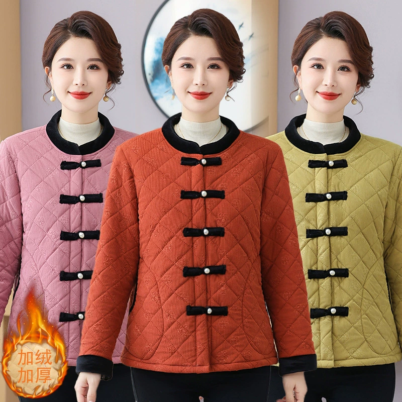 Пожилая хлопчатобумажная куртка женский верблюжий бархатный ватный костюм толстый мама хлопчатобумажный костюм большого размера эластичная внутренняя теплая зимняя куртка