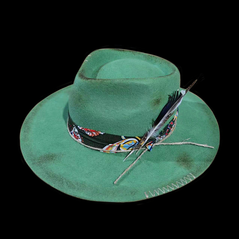 Stile etnico con cinghie intrecciate usurate, cappelli in feltro puro, cappelli di lana alla moda per l'esterno_voghion.com