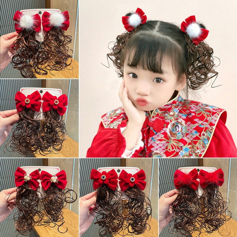 Red bow wig hair clip