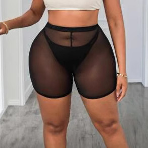 Cross-Border European and American Fashion Summer New Sexy Slim Hip Mesh Transparent Mesh Motorcycle Shorts
