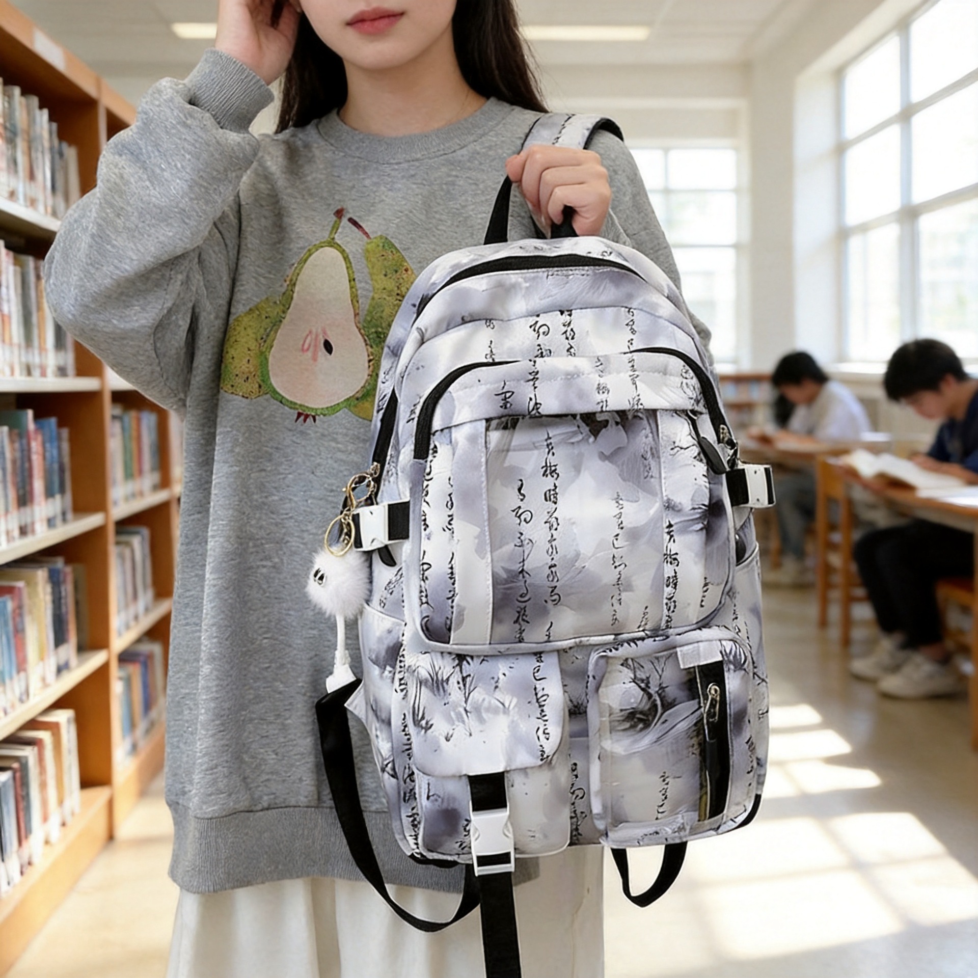 Junior High School Students' Large-Capacity Schoolbags, Chinese Style, Transparent, Multi-Pocket, Waterproof, Wear-Resistant, Niche, Light Luxury Backpacks for Men and Women
