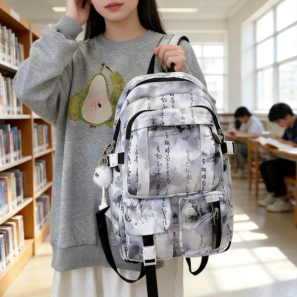 Junior High School Students' Large-Capacity Schoolbags, Chinese Style, Transparent, Multi-Pocket, Waterproof, Wear-Resistant, Niche, Light Luxury Backpacks for Men and Women