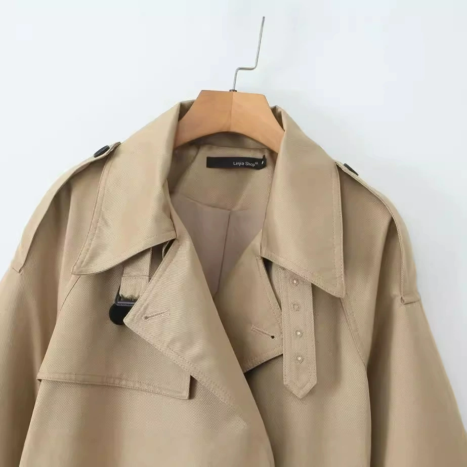 Длинный ремень, осеннее trench coat, модная куртка, европейский стиль, средняя длина