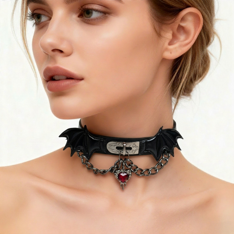 Dark Sweet Cool Punk Heart Demon Angel Leather Choker Hot Girl Choker Street Style Necklace Clavicle Chain Accessories Dark Sweet Cool Punk Heart Demon Angel Leather Choker Hot Girl Choker Street Style Necklace Clavicle Chain Accessories