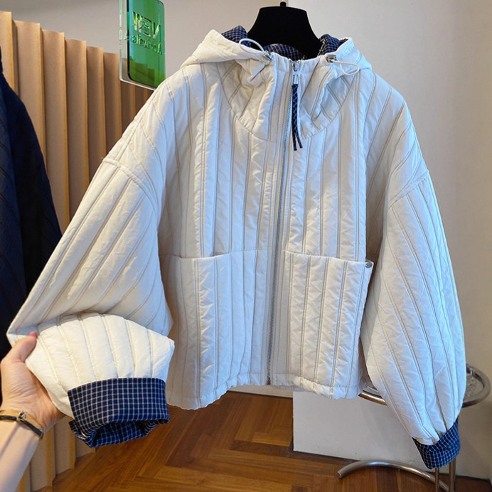 Korean Style Loose Hooded Lightweight Cotton Jacket 2025 New Stylish Coat for Petite Women Padded Cardigan Top Trendy 7638