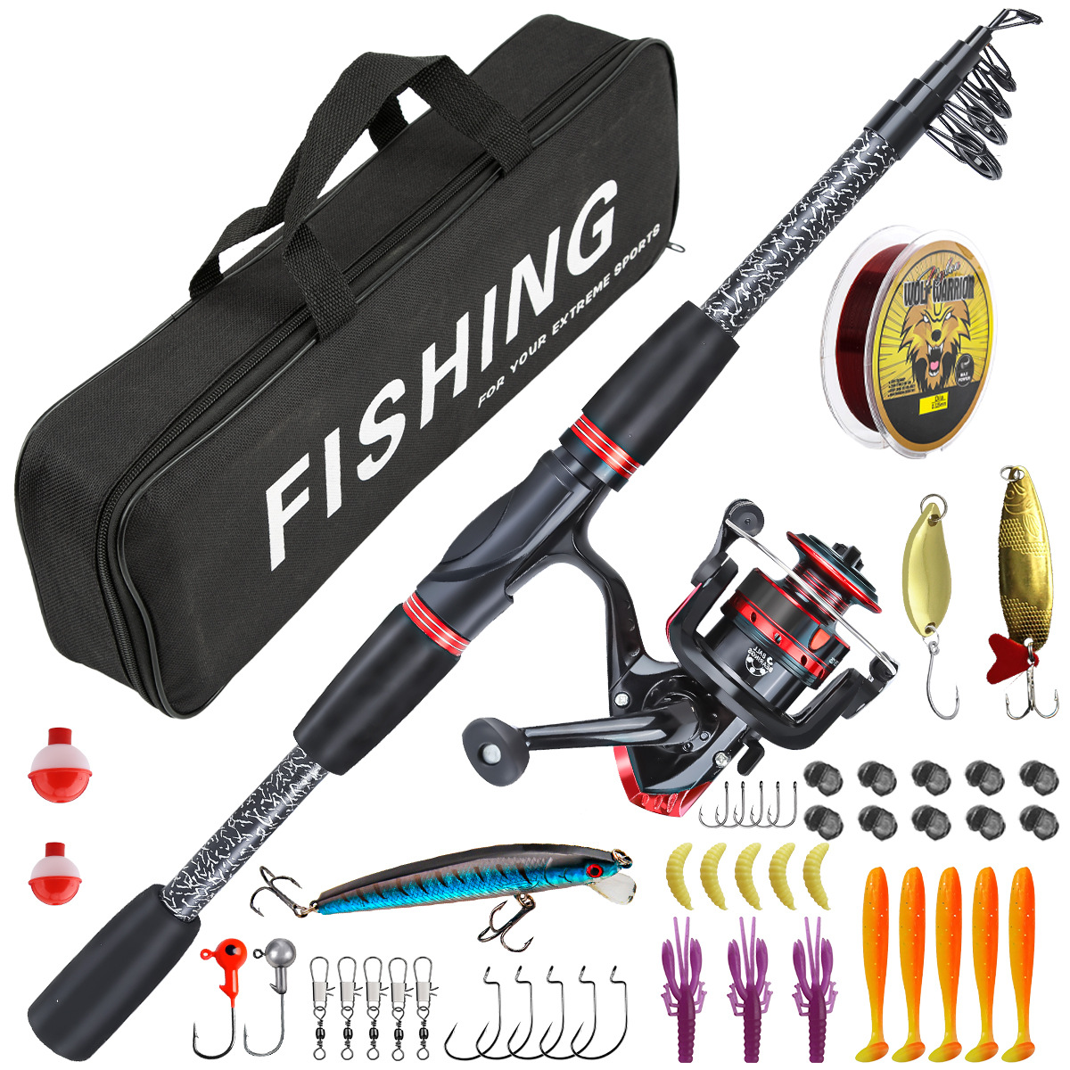 Cross-border fishing set: lure rod, fishing gear, sea rod, long-distance casting rod, spinning reel, minnow, spinnerbait, soft lure, artificial bait set