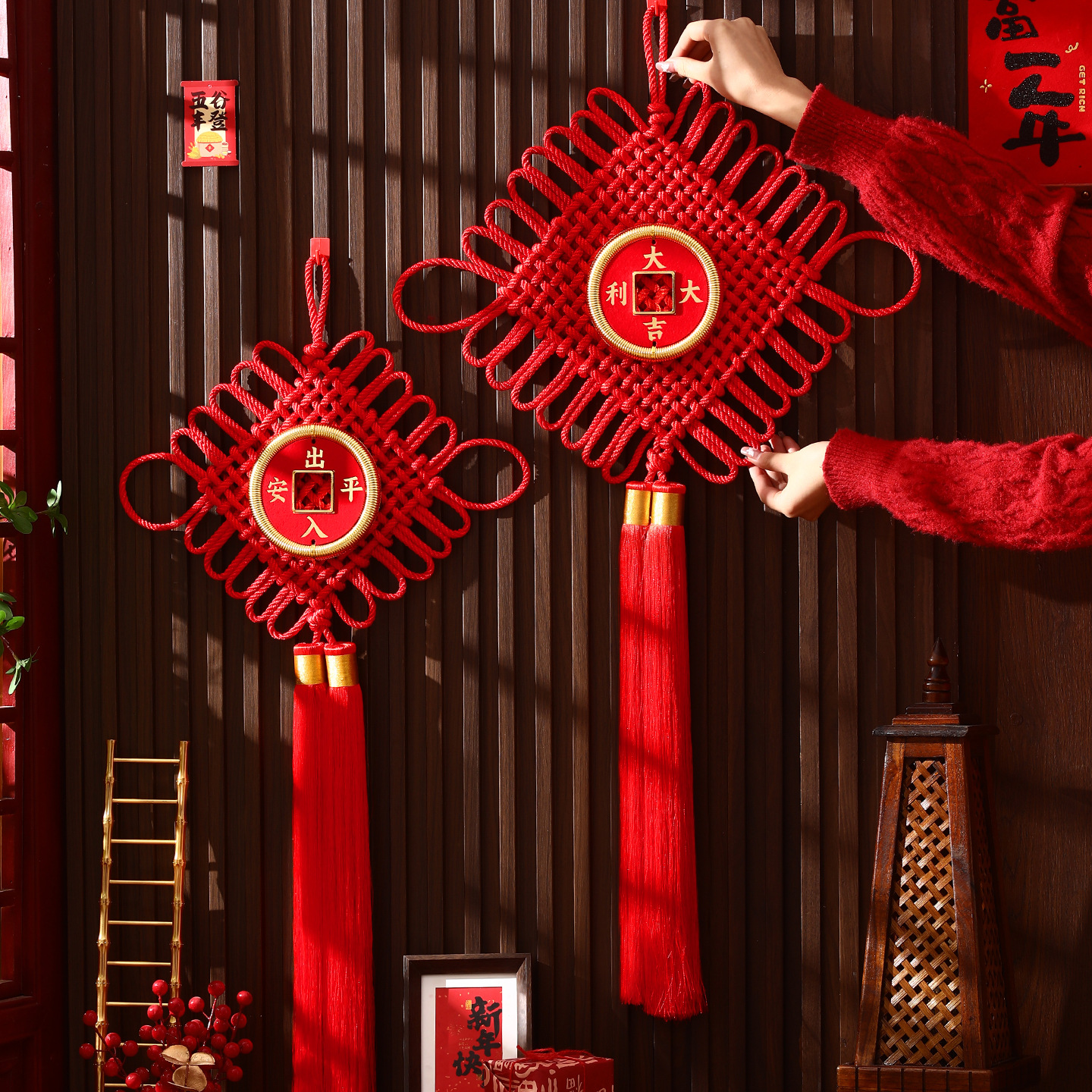 2026 new new year chinese knot ornaments spring festival living room large fu character pendant new year high-end hallway decorations