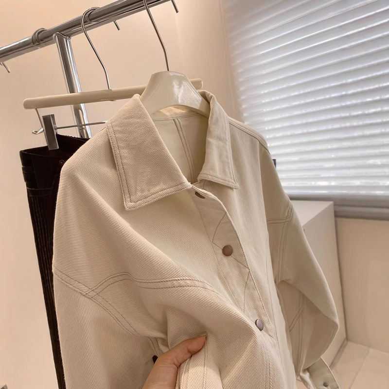 韩系ベージュデニムジャケット! 春と秋の明線のデザインに合わせて、やせてゆったりしています。|undefined