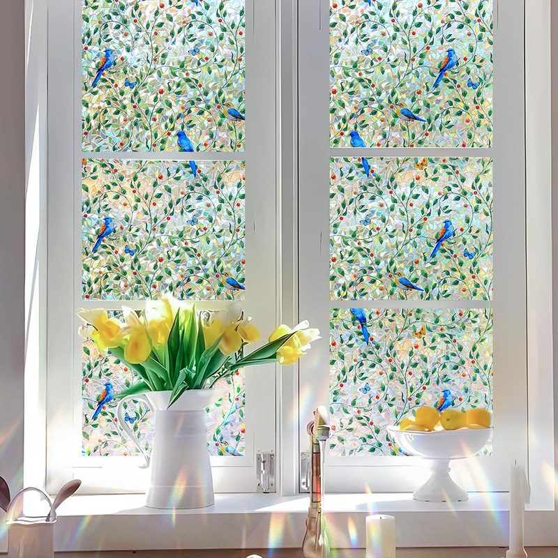 Cross-Border Wholesale Electrostatic Glue-Free 3D Laser Glass Film Translucent Balcony Glass Door Colorful Crescent Glass Sticker