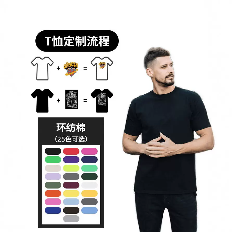 基础款跨境爆款T恤男女同款宽松版短袖衫纯色广告文化衫可印图文