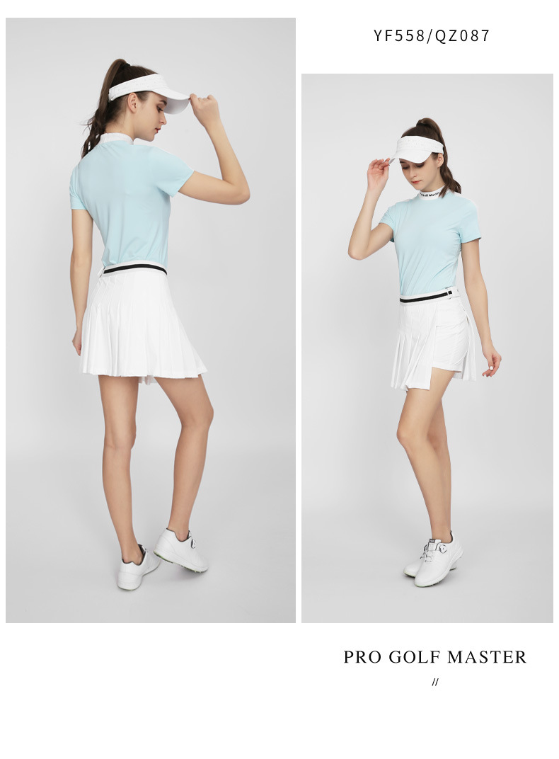 Áo thun golf nữ ngắn tay vải chức năng phối màu tôn dáng — YF558-màu xanh, YF558-màu trắng, YF558-màu hồng chi tiết 11