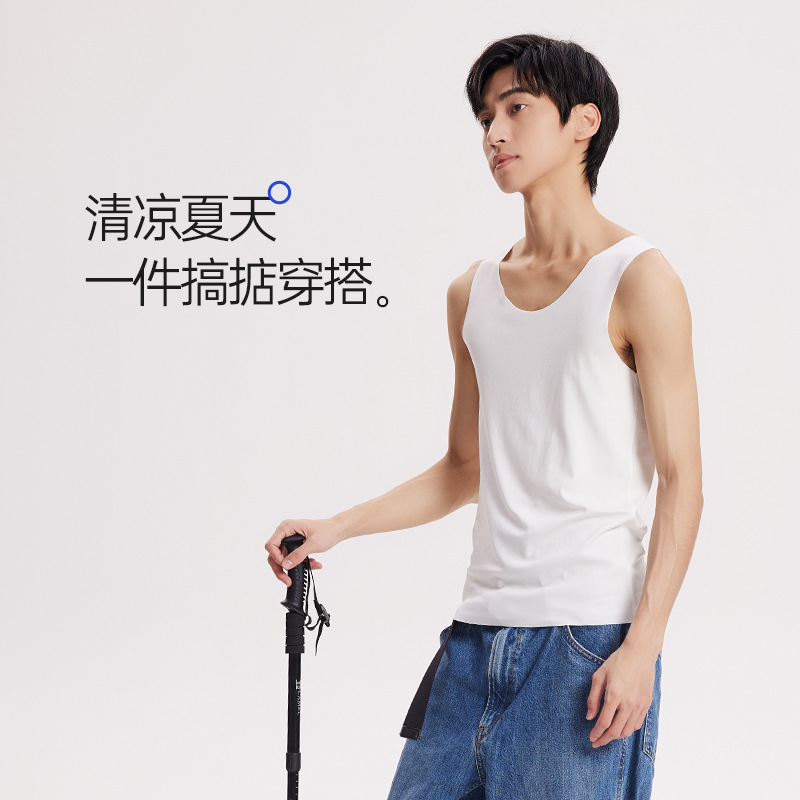 60 chalecos modales de doble cara para hombre, camiseta sin mangas de color sólido delgada, chaleco sin fondo sin costuras, chaleco en forma de corredor transfronterizo