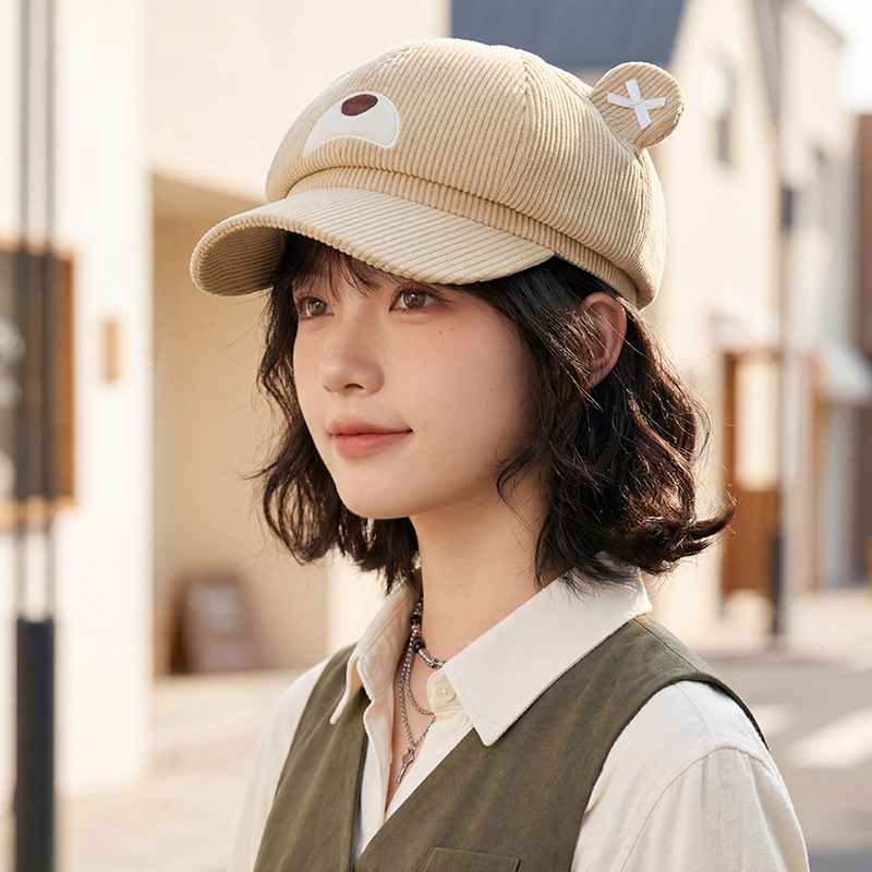 곰 귀 달콤하고 귀여운 모자 여자 패션 백합 야구모자 두께 한일 동취 야외