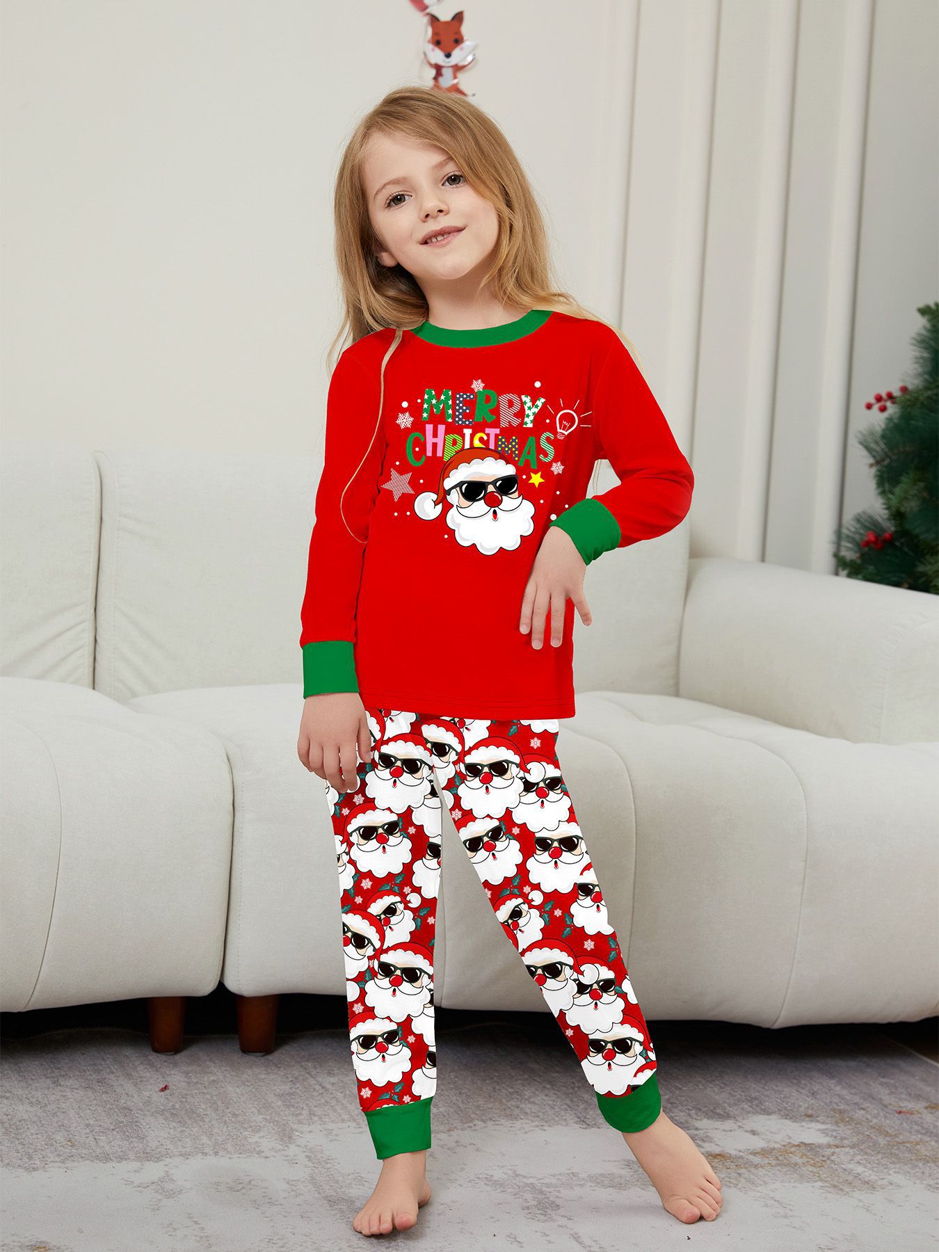 Christmas MerryChristmas family set a family of three or four white beard Santa Claus printed suit_voghion.com