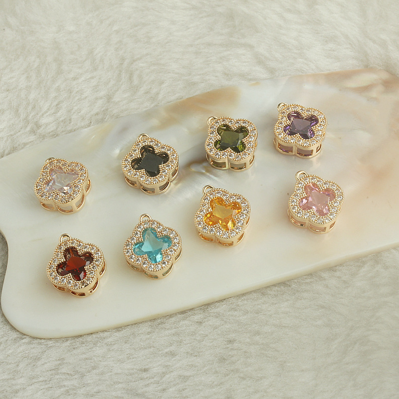 14K Gold-Plated Color-Preserving Zircon Four-Leaf Clover Pendant DIY Handmade Jewelry Accessories Colorful Flower Charm Small Pendant 14K Gold-Plated Color-Preserving Zircon Four-Leaf Clover Pendant DIY Handmade Jewelry Accessories Colorful Flower Charm Small Pendant