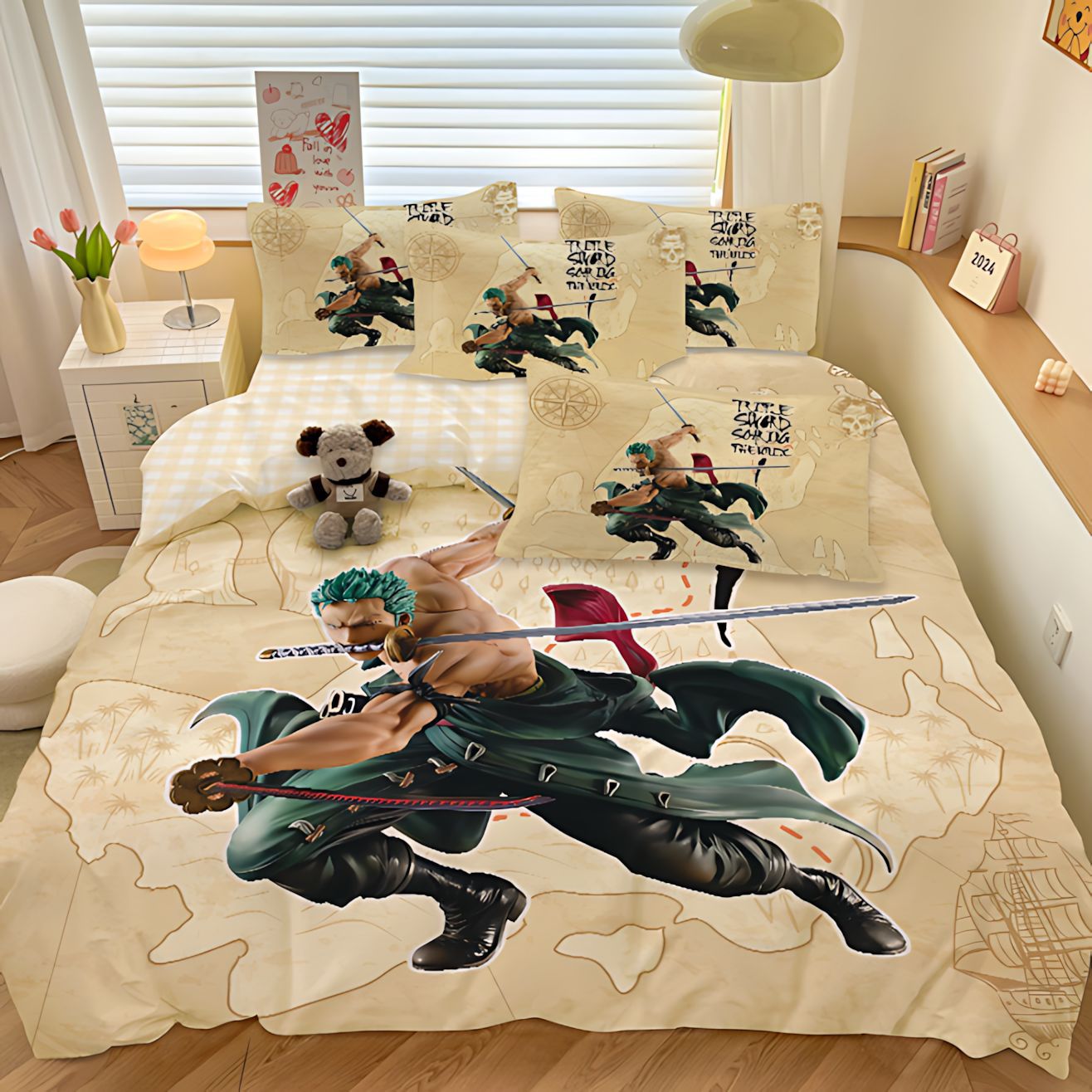 TEMU / JIT Amazon One Piece serie transfronteriza impresa digital 3D edredón kit de ropa de cama