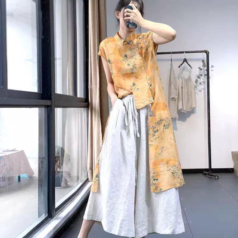 Су Шан летняя литература без рукавов и воротник с вертикальным вырезом