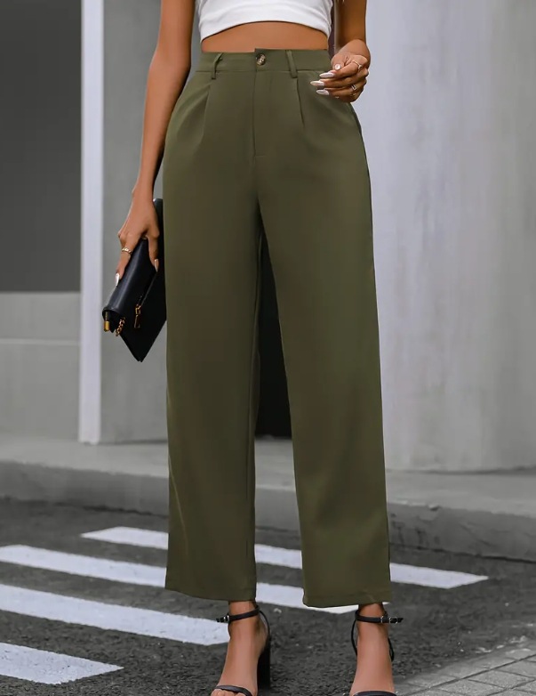 2024 comercio exterior transfronterizo europeo y americano nuevo elegante color sólido alto plumado pantalones de trajes de piernas anchas pantalones de mujer