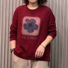 一件代发直播爆款2025秋季圆领印花卫衣显瘦长袖T恤女上衣打底衫