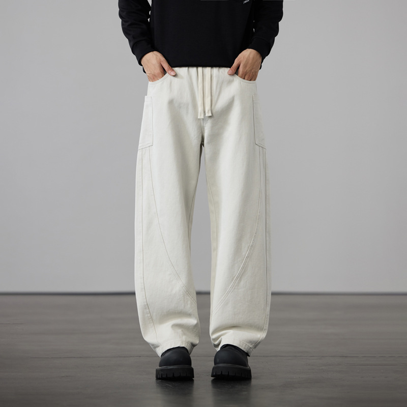 2025 New Pure Cotton Cargo Pants Men's Loose Straight Spring and Autumn Drape Sports Tapered Casual Long Pants