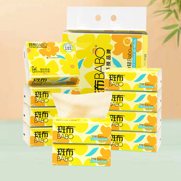 Banbu Bamboo Pulp Tissue Paper 100 Sheets * 10 Packs of Household Napkins Three-Layer Toilet Paper for Home Use