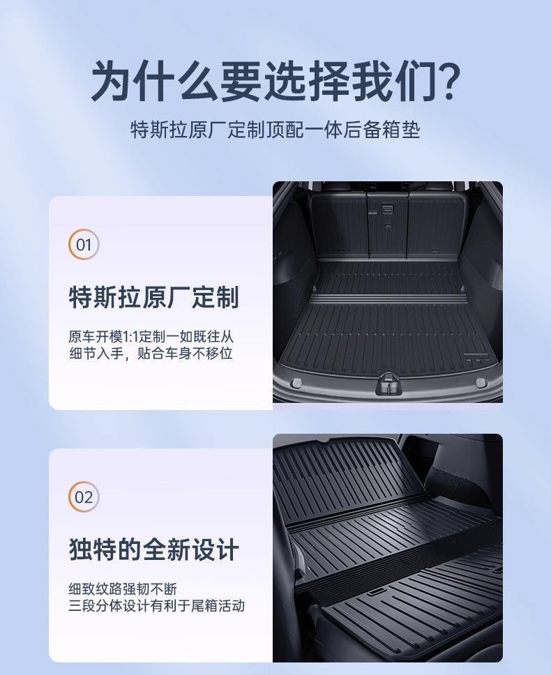 Suitable for Tesla's New Model 3Y Version Tpe Trunk Mat, Backrest Cushion, Rear and Front Trunk Non-Full-Coverage Mat
