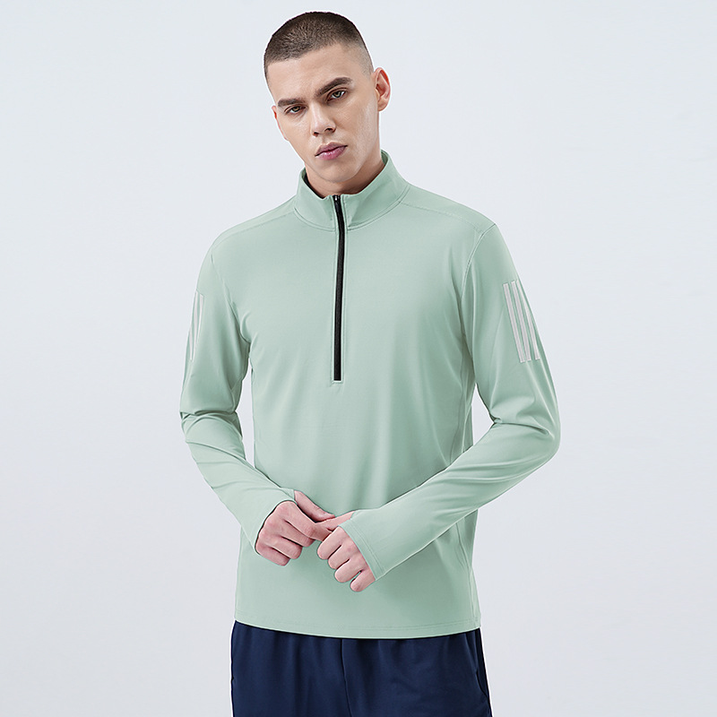 Hombre fitness ropa de alta elasticidad secado rápido mangas largas correr ropa deportiva de ciclismo entrenamiento de cuello medio cremallera camiseta
