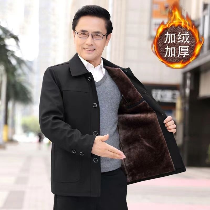 (2개) 중년 캐주얼 기모 가을 및 겨울 재킷 중년 및 노인 코튼 패딩 의류 남성용 두꺼운 코튼 패딩 옷 아빠 남성용 코트 탑