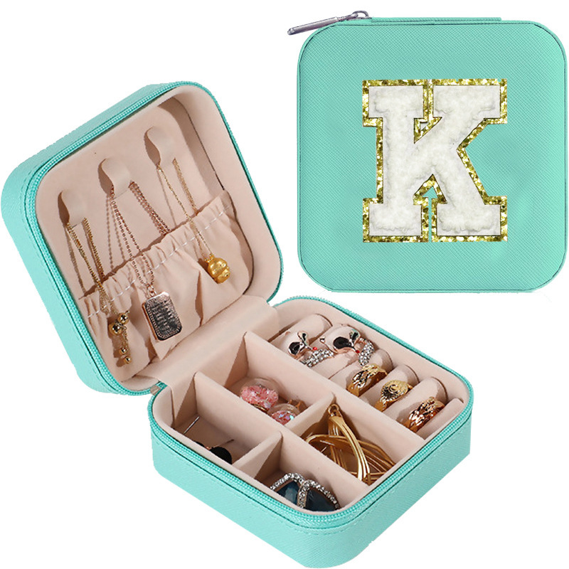 Cross-border de cuero Stud pendientes de gran capacidad de la joyería de la caja de la joyería del anillo caja de almacenamiento portátil