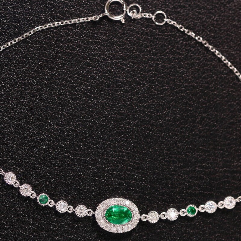 18K Zambia Natural Muzuo Emerald Bracelet au750 Gold Diamond Jewelry with GRC Master Stone 50 Points