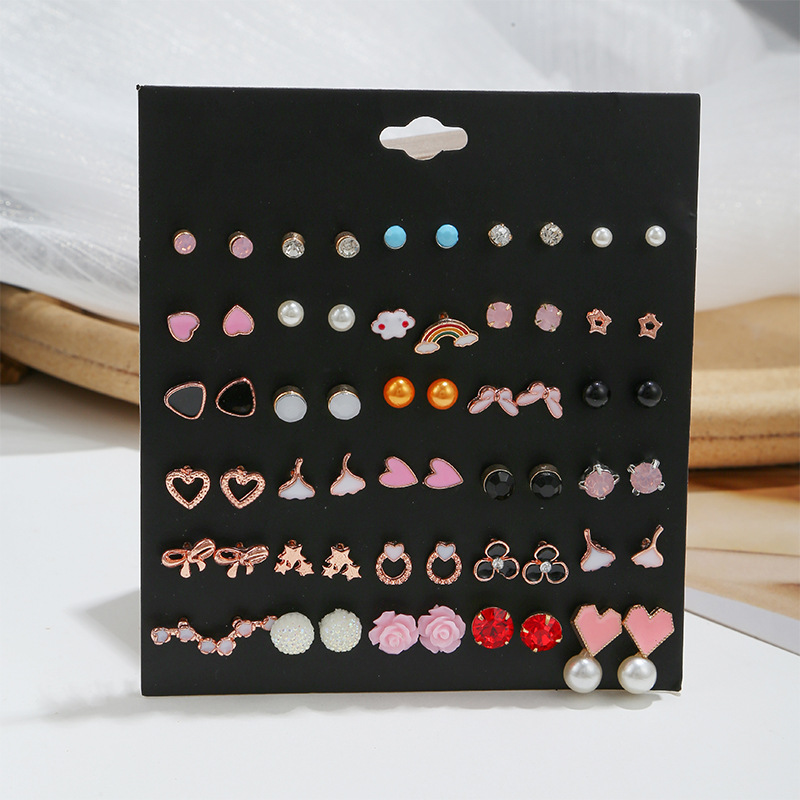 Korean 30 Pairs Flower Heart Geometric Earrings Set Wholesale Nihaojewelry display picture 2
