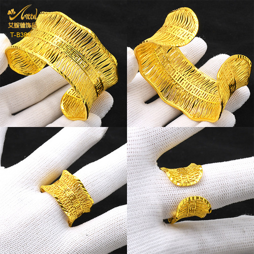 24K Dubai Flower Copper Bracelet Hot Selling Sand Gold Accessory Indian Lady Adjustable Jewelry Gift Wholesale