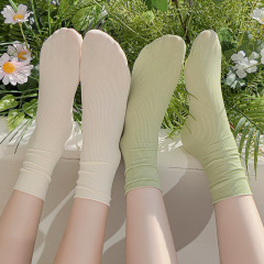 Summer Cool Ice Ice Socks Thin Velour Sweat-absorbent Breathable Bump Socks Women Macaron Solid Color Edge Turned Mid-calf Socks