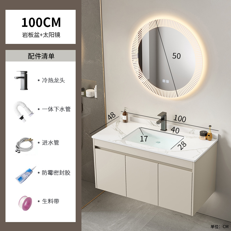 Cabinet de baño de aluminio de aire crema combinado hotel en cerámica lavabo lavabo lavabo de esquina redonda lavabo