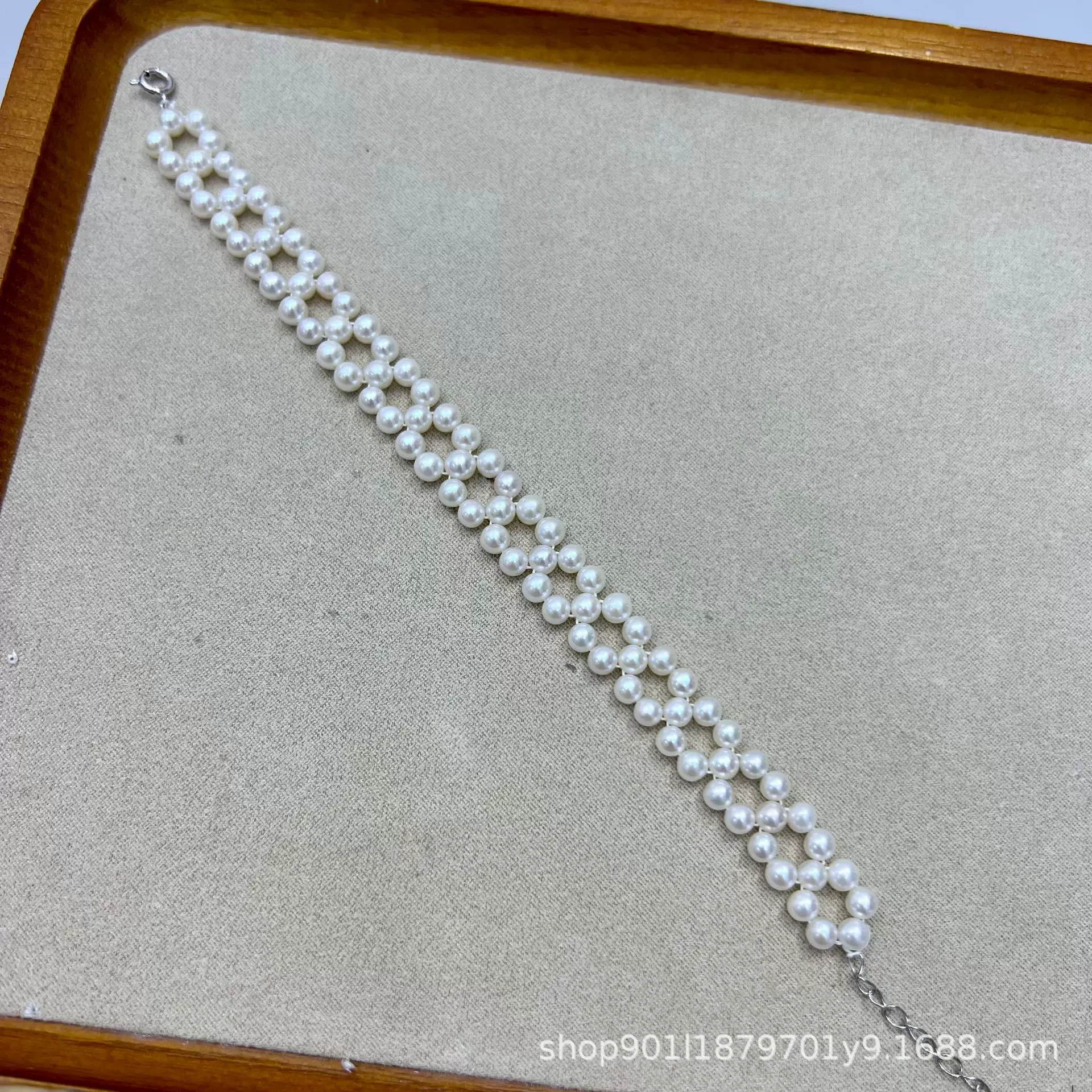 诸暨天然淡水珍珠3-4mm baby珠近正圆强光纯手工编织蕾丝手链手饰