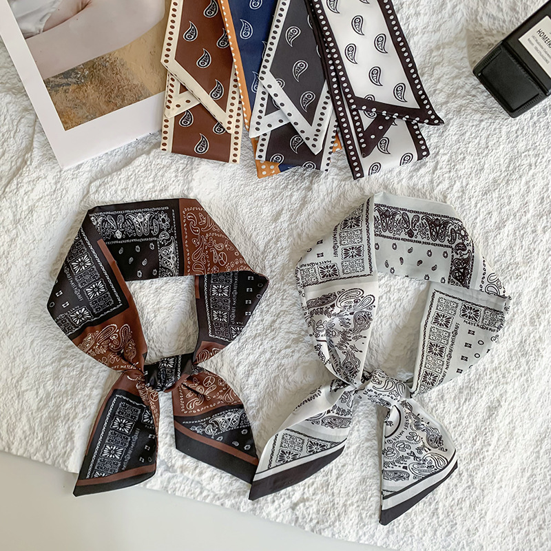 Bufanda de seda, tira larga, sentido de alta gama, nuevo estilo, viaje de primavera y verano, bolsa de atar para el cabello, cinta decorativa, correa para el cabello de moda multifuncional, atar el cabello