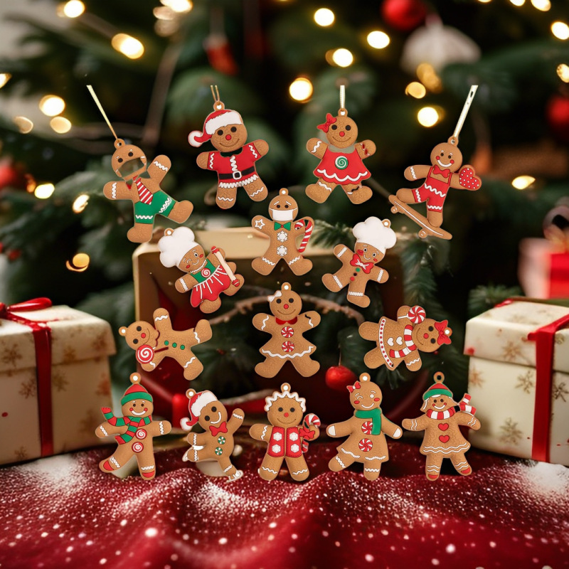 ジンジャーブレッドマンペンダント12個入りPVCクリスマスツリーデコレーションクッキーマン卸売クリスマス家具キッチンパーティー用品|undefined