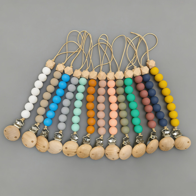 New baby products beech wood pacifier clip to appease baby silicone bite molar wood octagonal pacifier anti-chain