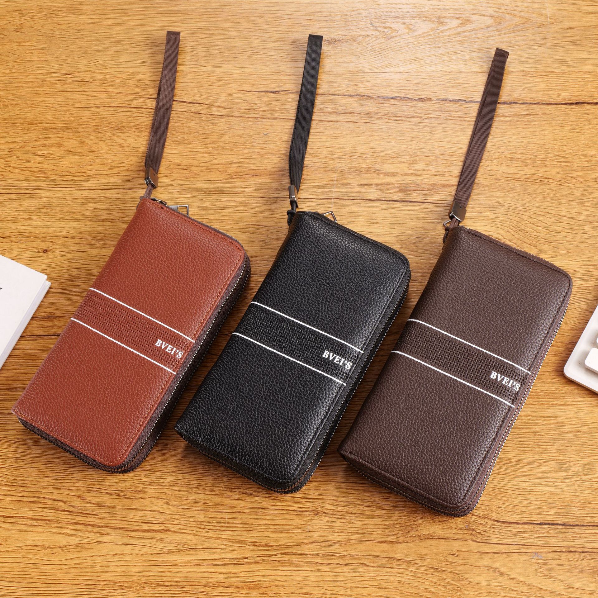 Herre clutch taske lang håndtaske med dobbelt lynlås stor kapacitet håndtaske herre multifunktionel mobiltelefontaske_voghion.com