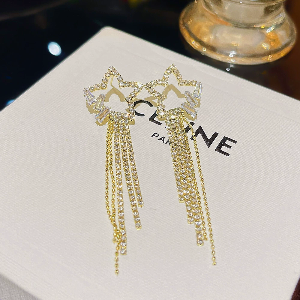 Серьги из серебра 925 пробы, Tassel из циркония, длинная легкая подвеска