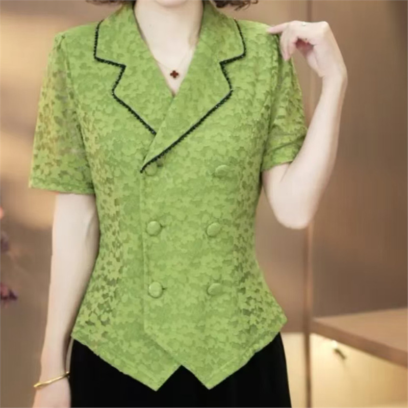 Dropshipping live-streaming hot item 2026 summer new stylish lace beaded blazer collar cardigan top for women Dropshipping live-streaming hot item 2026 summer new stylish lace beaded blazer collar cardigan top for women