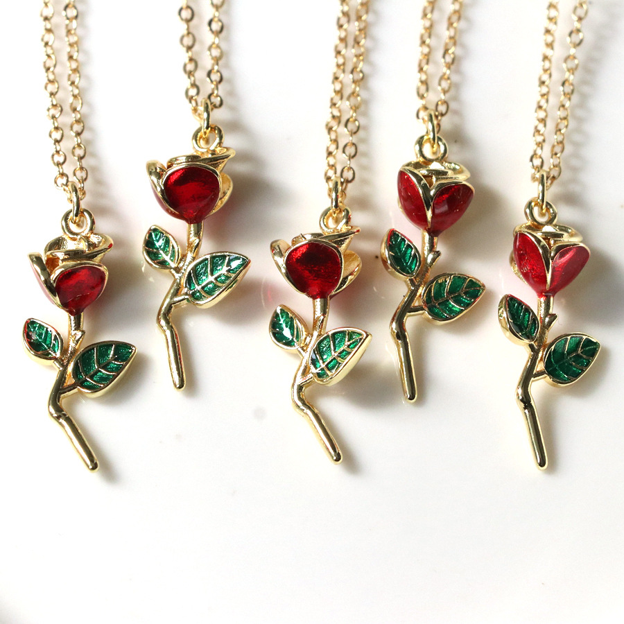 10g Weight Copper Pendant Material Stone-Free Inlay Material Wholesale Jewelry IG Style Rose Flower Copper Plating Pendant Necklace Cable Chain