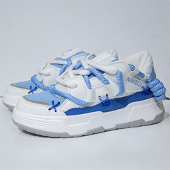 Urban Trend Instagram Style Academic Niche Fashion Thick Sole Black Leather Shoes for Men Chic Retro Height Increasing Couple Dad's Sneakers