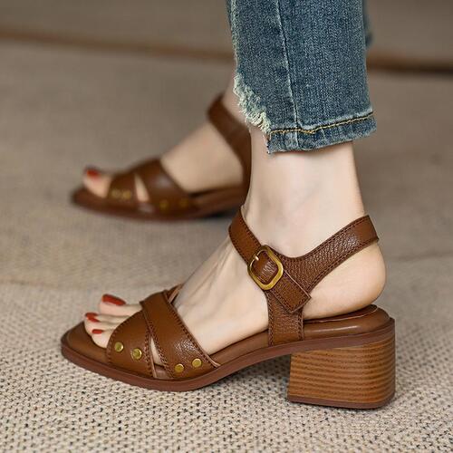 Women's 2025 New Summer Sandals with Open-Toe Design, Soft Back Cross Strap, Commuting, Thick Heel, Non-Slip Women's Shoes