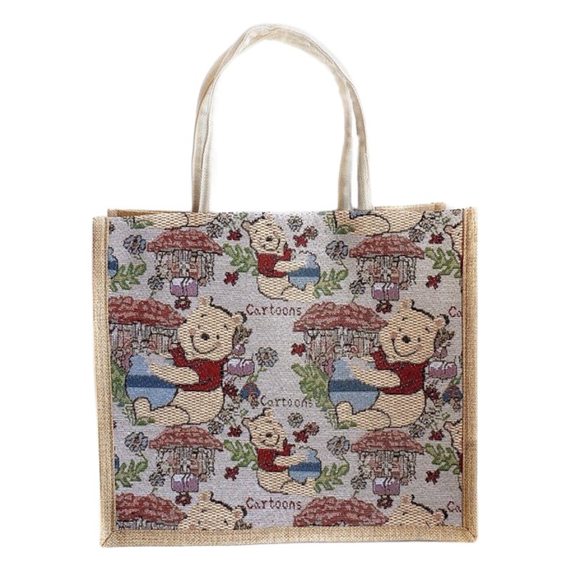 Simple linen bag cartoon embroidery portable fashion cross-bag women's large capacity portable shopping storage bag packaging bag