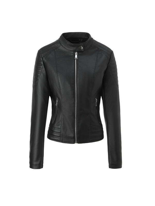 跨境女士欧码修身皮衣秋冬立领外套复古机车皮夹克Women's coat|undefined