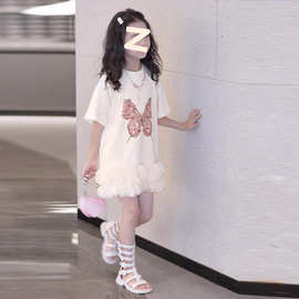 女童夏装中大童韩版体恤裙2024新款洋气卡通连衣裙时髦中长款童裙