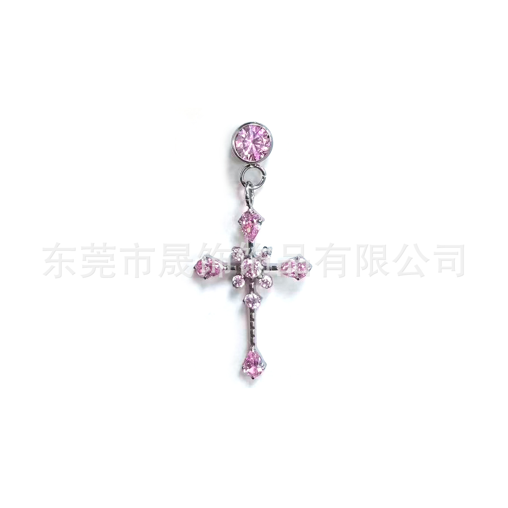 F136钛合金冰花十字架吊坠耳钉镶锆石G23钛人体穿刺饰品耳骨钉